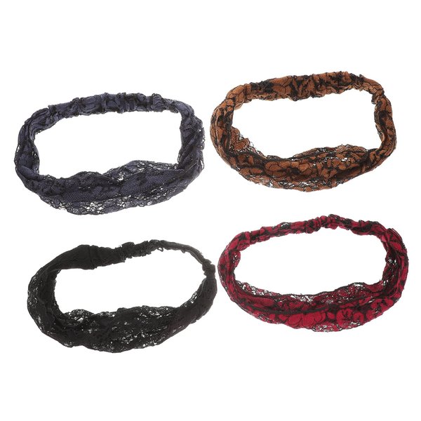 MERRYHAPY 4 Pcs Lace Headband Hair Nets for Women Stretchy Headbands for Women Elastic Hair Bands Stretchy Women Lace Headband Wide Lace Headbands for Women Elastic Women Lace Headband Sweet