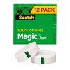 Scotch Magic Tape, 12 Rolls, Numerous Applications, Invisible, Engineered for Repairing, 3/4 x 1000 Inches, Boxed (810K12)