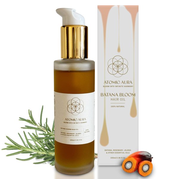 Atomic Aura Batana Bloom Hair Oil with Batana, Rosemary, Jojoba, Argan, Castor, Bhringraj, Organic, SLS-Free, Cruelty-Free, Paraben Free Oil (100 ml/ 3.4 Fl Oz)