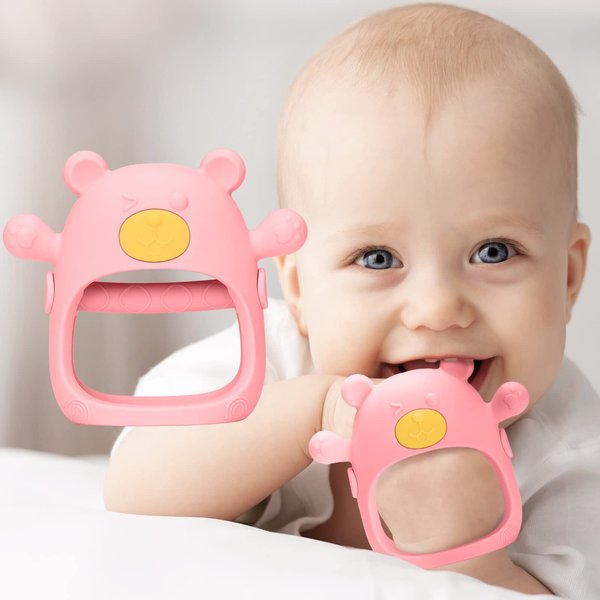 Teething Toys for Babies 0-6 Months, Never Drop Baby Teether 6-12 Months, Infant Teething Pacifier, Silicone Baby Chew Toys for Teething Relief, BPA Free, Pink