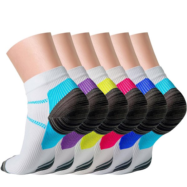 QUXIANG Compression Socks for Women & Men Circulation 3/6/7 Pairs Arch Ankle Support 15-20 mmHg Best for Running Cycling (Multi 01, S/M)