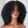 walnut hair Afro Kinky Curly Human Hair Wig with Bangs Full Machine Made Scalp Top Wig Glueless Virgin Brazilian Afro Curly Wigs for Black Women 200 Density Natural Color 22 inch