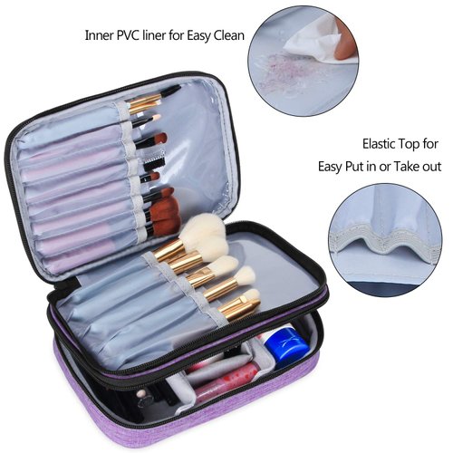 Teamoy Travel Makeup Brush Case(up to 8.8"), Professional Makeup Train Organizer Bag with Handle Strap for Makeup Brushes and Makeup Essentials-Medium, Purple(No Accessories Included)