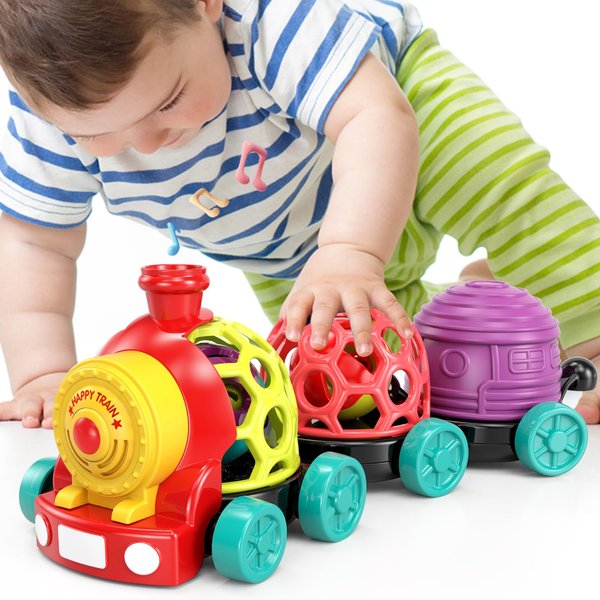 MOONTOY Baby Toy Train, Infant Rattles Car Toys for 6 7 8 9 10 11 12 Month Old Boy Christmas 1st Gift, Baby Stocking Stuffers 6-12 12-18 Months Developmental Cause Effect Musical Sensory Push Go Truck