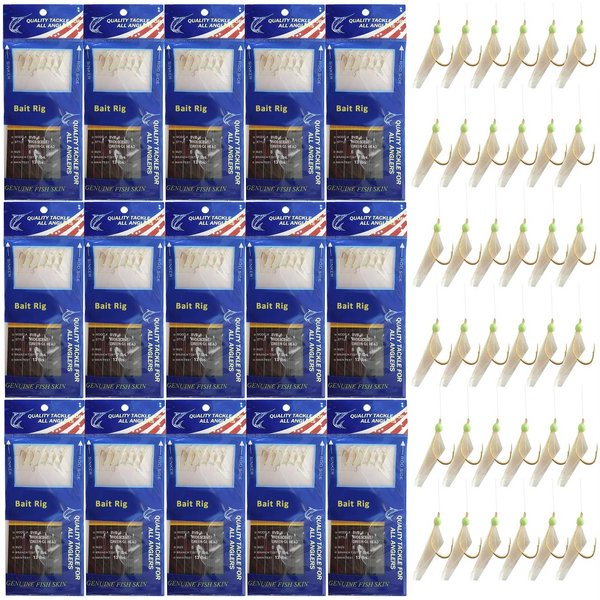 Fishing Bait Rigs Set 15 Packs Saltwater Fishing Lures Rigs with Sharp Hooks Real Fish Skin Beach Pier Sea Surf Fishing Rigs Cod Herring Lure Hook Rigs Type B 8#