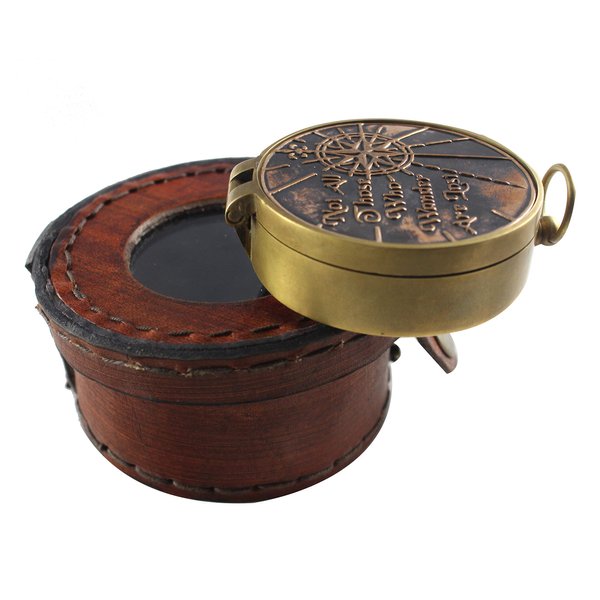Antique Brass Nautical Marine Collectible Vintage Compass with Box Not All Those who Wander are Lost Navigational Instrument