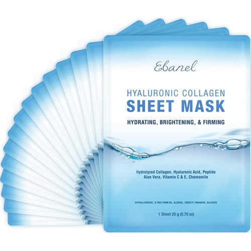 Ebanel 15 Pack Collagen Peptide Hydrating Face Masks, Instant Brightening Firming Anti Aging Face Sheet Masks, Moisturizing Spa Face Masks Skincare with Hyaluronic Acid, Vitamin C, Chamomile, Aloe