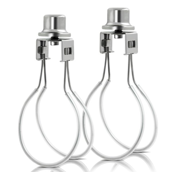EMNOOTI Lamp Shade Light Bulb Clip Adapter,Lamp Shade Holder Includes Finial and Lampshade Levellers to Keep Lamp Shade in Place,Clip on Lampshade Adapter (Nickel Color - 2PCS / Pack)