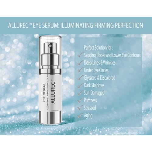 ALLUREC™ Eye Cream Serum: Illuminating Firming Perfection. Best Eye Serum Peptides Cream for Firming Lifting Eyelids Anti- Aging Winkles Bags Dark Circle Puffiness Total Effects.