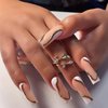 DOCVOEOMH Press on Nails Long Square Acrylic Fake Nails with 3D Gold Wave Lines Design Glue on Glossy Full Cover Artificial Gel False Stick on Nail for Girls Women Wedding 24Pcs