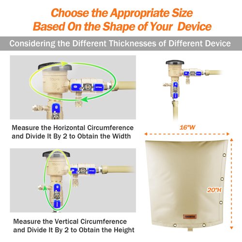 TOHONFOO 2-Way Opening Backflow Preventer Pipe Insulation Cover (5°F) - Irrigation Sprinkler Valve Cover - Water Well Pump Cover - Sturdy 5 Layers for Winter Freeze Protection (16"W x 20"H, Beige)