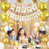 White and Gold Birthday Decorations,Women Men Girls Boys Party Decorations with Happy Birthday Banner Gold Fringe Curtain Tissue Paper Pompoms Star Garland Gold White Confetti Birthday Balloons