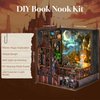 TOYQI Book Nook Kit, Booknook Kits for Adults and Teens, DIY 3D Wooden Puzzle Bookend Miniature Dollhouse Kit Bookshelf Decor Alley Build Model with LED Light