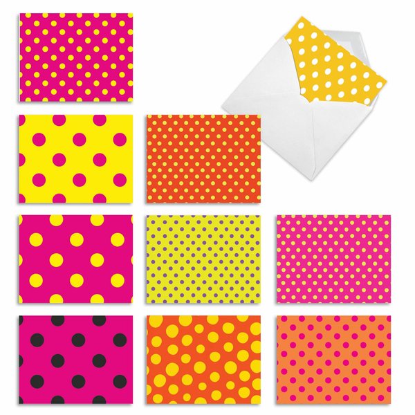 The Best Card Company - Box of 10 All Occasion Note Cards (4 x 5.12 Inch) - Blank Assorted Bulk Set - Hot Dots M3066