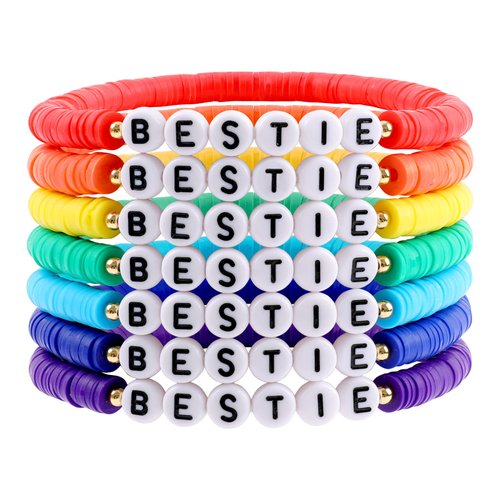Miss Rabbit Rainbow Heishi Surfer Bracelets Set for Women Stackable BESTIE Clay Disc Colorful Beaded Stretch Bracelets Elastic Layered Friendship Bracelets for Girls Boho Summer Beach Jewelry Gift