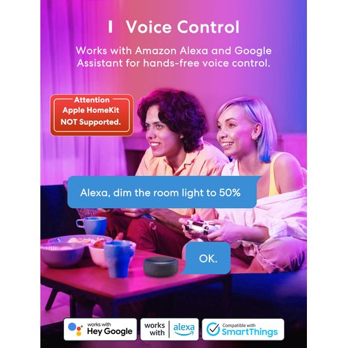 meross Smart Light Bulb, Smart WiFi LED Bulbs Works with Alexa, Google Home, Dimmable E26 Multicolor 2700K-6500K RGBWW, 810 Lumens 60W Equivalent, No Hub Required, 2 Pack