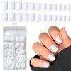 LuckForever Short Press on Nails 240pc Glossy White Press on Nails Short Square Round Fake Nails Full Cover 10 Sheets Nail Adhesive Tabs,Small Wooden Sticks and Nail Files False Nails for Women