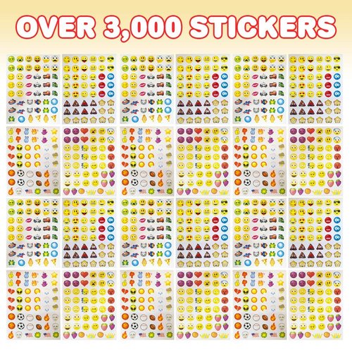ArtCreativity Assorted Emoticon Stickers for Kids, 12 Pack with 72 Sheets and Over 3,000 Stickers, Emoticon Sticker Set for Teacher Classroom Rewards, Art Supplies, Party Favors, Goodie Bag Fillers