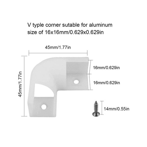 HAMRVL Led Aluminum Channel Corner Kit for Led Strip Lights L Shape 45x45 90 Degree Connectors Suit for V Shape Kitchen Cabinets LED Aluminum System 16x16mm with Screw Angle Turning Solution
