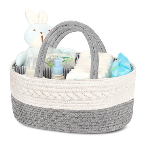 Maliton Diaper Caddy Organizer for Baby Boy- Cotton Rope Diaper Caddy, Diaper Organizer for Changing Table, Nursery Storage Caddy, Newborn Baby Must Have Items, Baby Shower Gifts