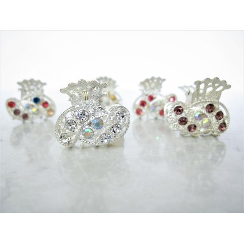 small mini silver metal crystal hair claw clip (Primary color: lavender)