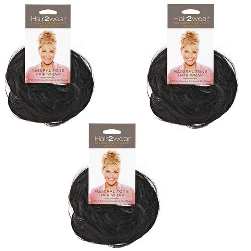 Hair2Wear Natural Tone Hair Wrap HT6 Dark Brown (3 Pack) - 6" Overall Length Women Scrunchie Christie Brinkley Synthetic Straight Curly Piece Band Fun Bun Swirlz Twirl Chignon Pedazo Envoltura