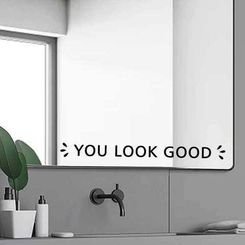 You Look Good Vinyl Mirror Decal – Motivational Quote Sticker for Bathroom Mirror, Glass, or Wall – Uplifting Positive Daily Reminder – 12x1.3 inch, Waterproof & Easy to Apply