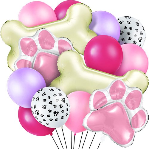 46 Pieces Dog Themed Balloons Decoration Include 3 Bone Foil Balloons 3 Dog Paw Print Helium Balloons 40 Dog Paw Print Latex Balloon and Colorful Latex Balloons for Party Suppliers (Lovely Colors)