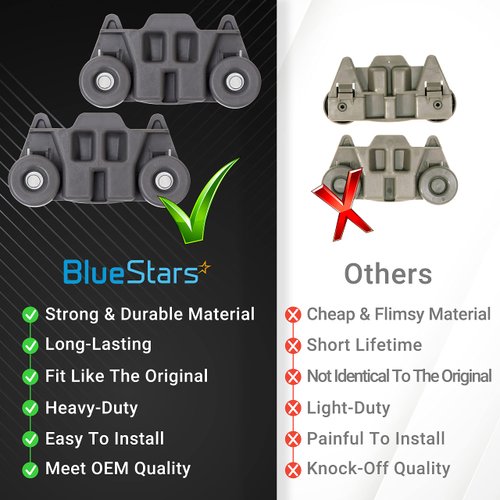 BlueStars [𝐒𝐓𝐄𝐄𝐋 𝐒𝐂𝐑𝐄𝐖𝐒] UPGRADED W10195416 Dishwasher Lower Dish Rack Wheel - Exact Fit For KitchenAid Whirlpool Kenmore Dishwashers - Replaces AP5983730 W10195416V PS11722152 - PACK OF 4