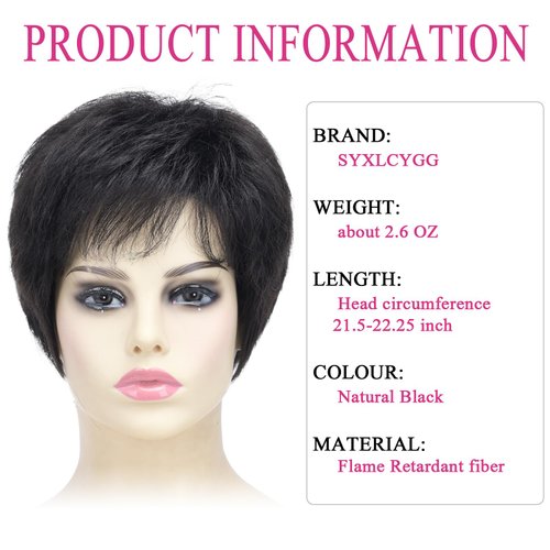 SYXLCYGG Short Black Wig Old Lady Wigs Ladies Synthetic Older White Womens Hair Wigs Fluffy, Full Free Wig Cap