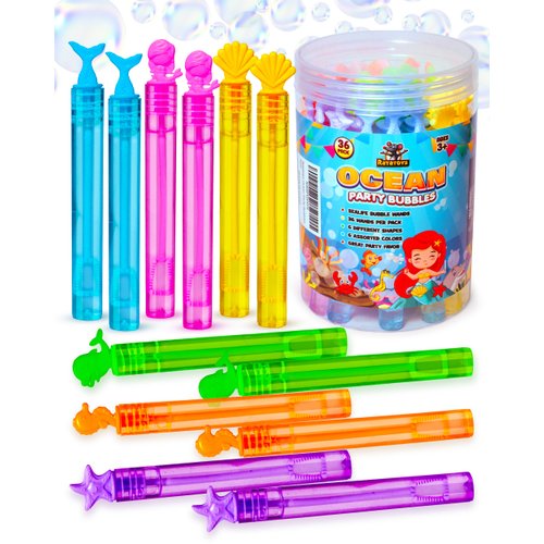Ratatoys Ocean Party Bubbles for Kids - 36 Sealife Bubble Toys, Colorful Mermaid Party Favors, Mini Bubbles Party Favors for Kids, Birthday Party Favors for Boys & Girls - Bubble Wands for Kids 3+