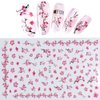 Flower Nail Art Stickers Decals 4 Sheets White Cherry Blossoms Nail Art Supplies 3D Self-Adhesive Nail Decorations Accessories DIY Acrylic Nail Art Applique (Pink)