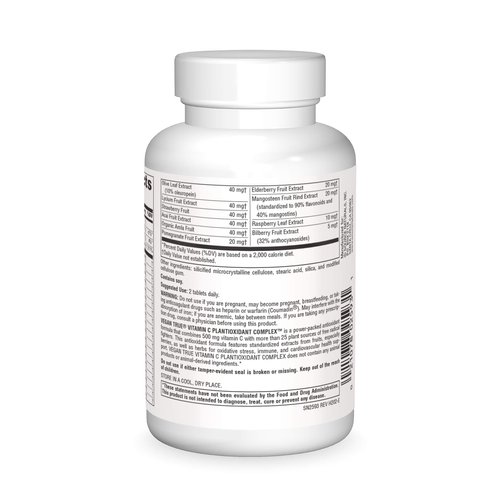 Source Naturals Vegan True Vitamin C Plantioxidant Complex, 500mg Vitamin C with Over 25 Plant Derived Antioxidants* - 60 Tablets