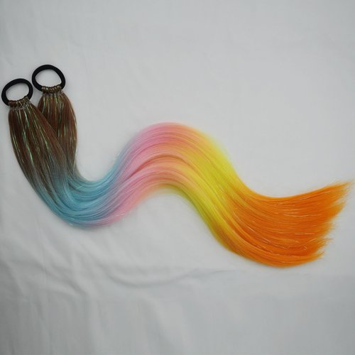 CliCling 28 inch Colorful Ponytail Extensions with Hair Tinsel,2 Packs 5 Colors Braiding Hair Extensions with Hair Tie, Fake Pony Tail Hair Extensions for Braids Rainbow Festival Rave Crazy Hair Day