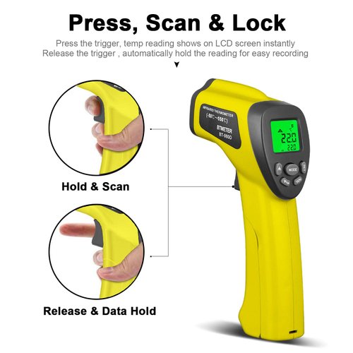 BTMETER BT-980D D:S 12:1 Handheld Industrial Infrared Thermometer, Digital Non-Contact Laser Temperature Gun for -58℉ to 1022℉(-50°C ~ 550°C) - NOT for Human Temp