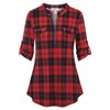 BEPEI Plaid Shirts for Women,3/4 Sleeve Collared Flannel Zip up V Neck Slim Fitted Tunic Tops Cowgirl Button Down Dressy Casual Work Checked Blouse Fall Fashion 2024,Black Red 2XL