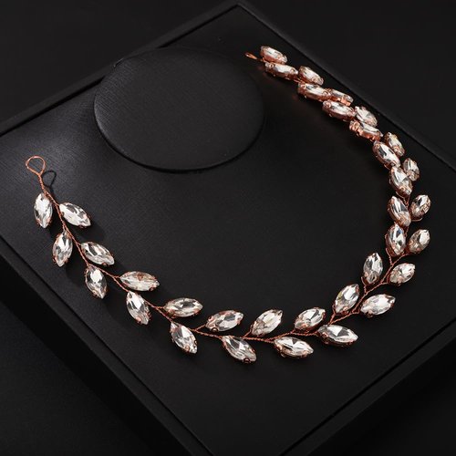 Teyglen Bride Wedding Crystal Hair Vine Full Crystal Headband Bridal Hair Accessories Wedding Headpiece Handmade Rhinestone Hair Piece Headband for Women Girls (Rose Gold)