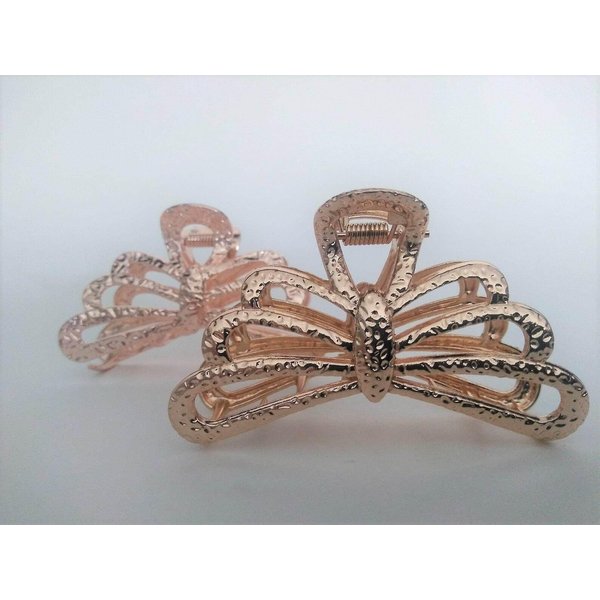 Generic Gold art deco textured metal bow hair claw clip jaw clip (Primary color: Gold), 1 Count (Pack of 1)