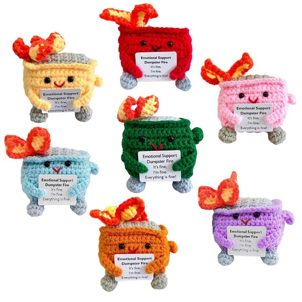 Beikity Emotional Support Dumpster Fire, Handmade Crochet Dumpster Fire Doll, Knitted Dumpster Fire Ornament Toy, Christmas Decoration Gift for Friends Birthday Home Decor (7pcs)