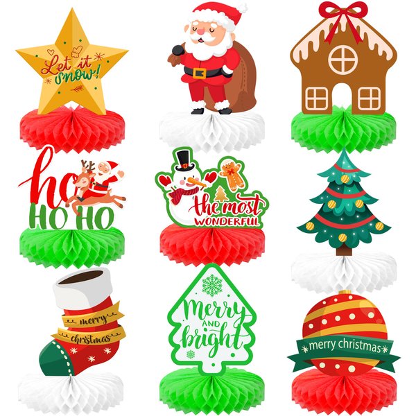 KatchOn, Christmas Honeycomb Centerpieces For Tables - Pack of 9 | Christmas Santa Honeycomb, Christmas Table Centerpieces for Christmas Table Decorations | Merry Christmas Centerpieces For Tables