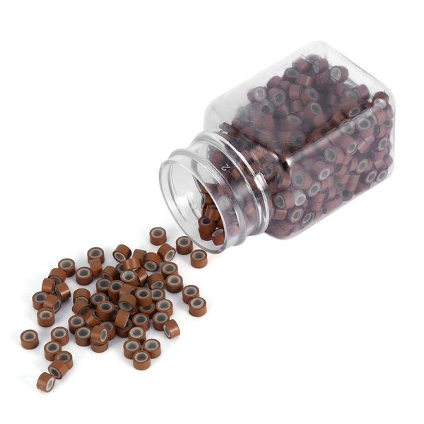 5mm Silicone Lined Micro Rings Links Beads Linkies for I Bonded Tipped Hair Extensions Silicone Micro Link Rings 5mm Lined Beads for Hair Extensions Tool 500Pcs (Light Brown)