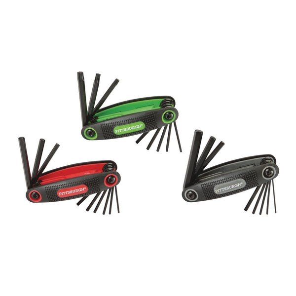 Pittsburgh 3 Piece SAE, Metric, and Torx (Star) Folding Hex Key Wrench Set