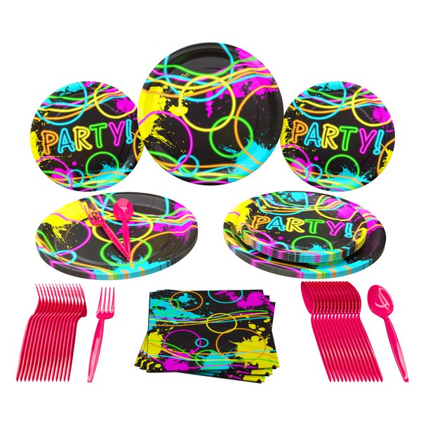 Glow Party Party Supplies Packs (100 Pieces for 16 Guests), Glow Party Supplies, Neon Party Supplies, Neon Birthday Party Supplies, Blacklight Party Supplies, Neon Plates, Neon Party Plates