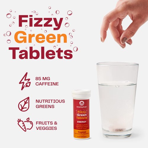 Amazing Grass Fizzy Green Tablets Energy Tropical: Greens + Green Tea Caffeine, Water Flavoring Tablet with Antioxidants, 10 Count (Pack of 6)