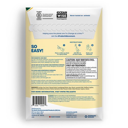 Tru Earth Multi-Surface Cleaner Eco-Strips | All Purpose Cleaner Concentrate for Multi-Use, Fresh Lemon Scent, 16 Strips