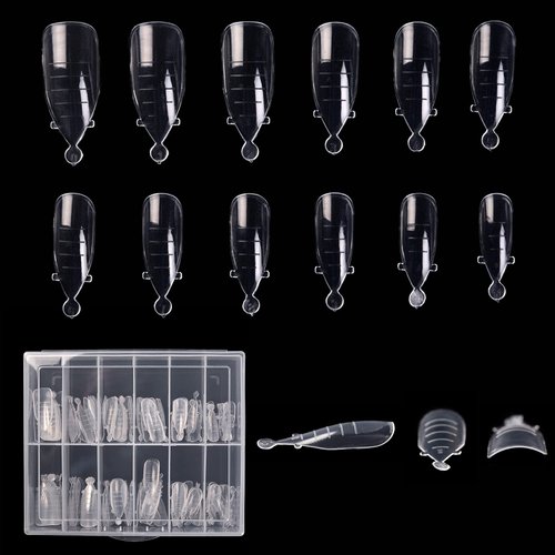 KADS 120PCS Clear Full Cover Dual Nail System Form UV Gel Acrylic Nail Art Mold Artificial Nail Tips with Scale for Extension (MODEL 9)