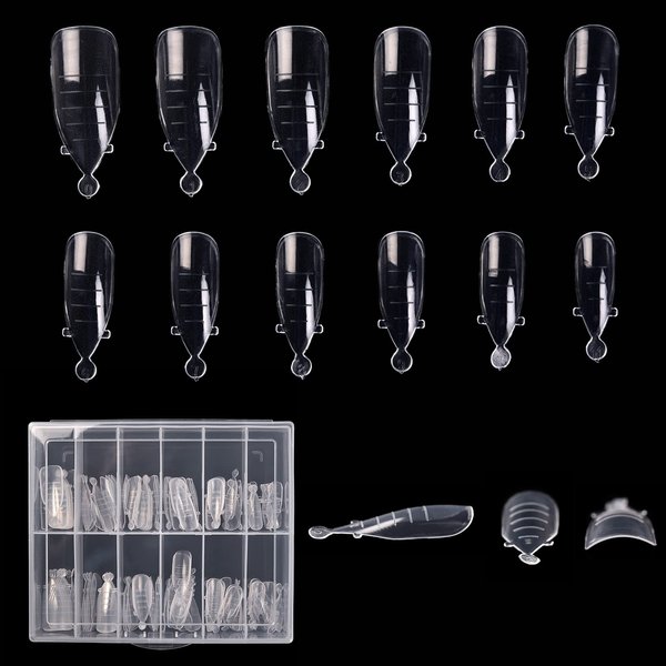KADS 120PCS Clear Full Cover Dual Nail System Form UV Gel Acrylic Nail Art Mold Artificial Nail Tips with Scale for Extension (MODEL 9)