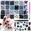 editTime Black 3D Mix Color Nail Art Charms Kit, Resin Camellia Rose Magritte Flower Butterfly Bow Moon Heart Love Star Bear Snake Crown Hollow Pearl Nail Charms with Tweezers and Pickup Pen(C5-black)