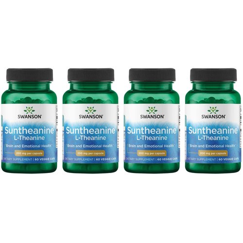 Swanson Amino Acid Double Potency Suntheanine L-Theanine 200 Milligrams 60 Veg Capsules 4 Pack