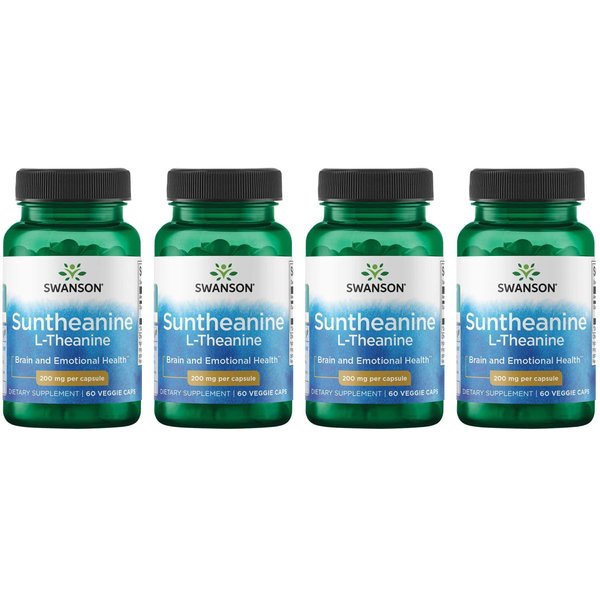 Swanson Amino Acid Double Potency Suntheanine L-Theanine 200 Milligrams 60 Veg Capsules 4 Pack